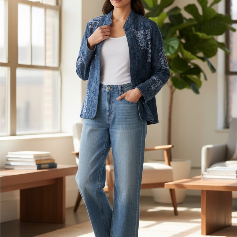 Alfred Dunner Blue Patchwork Embroidered Jacket W… - image 2